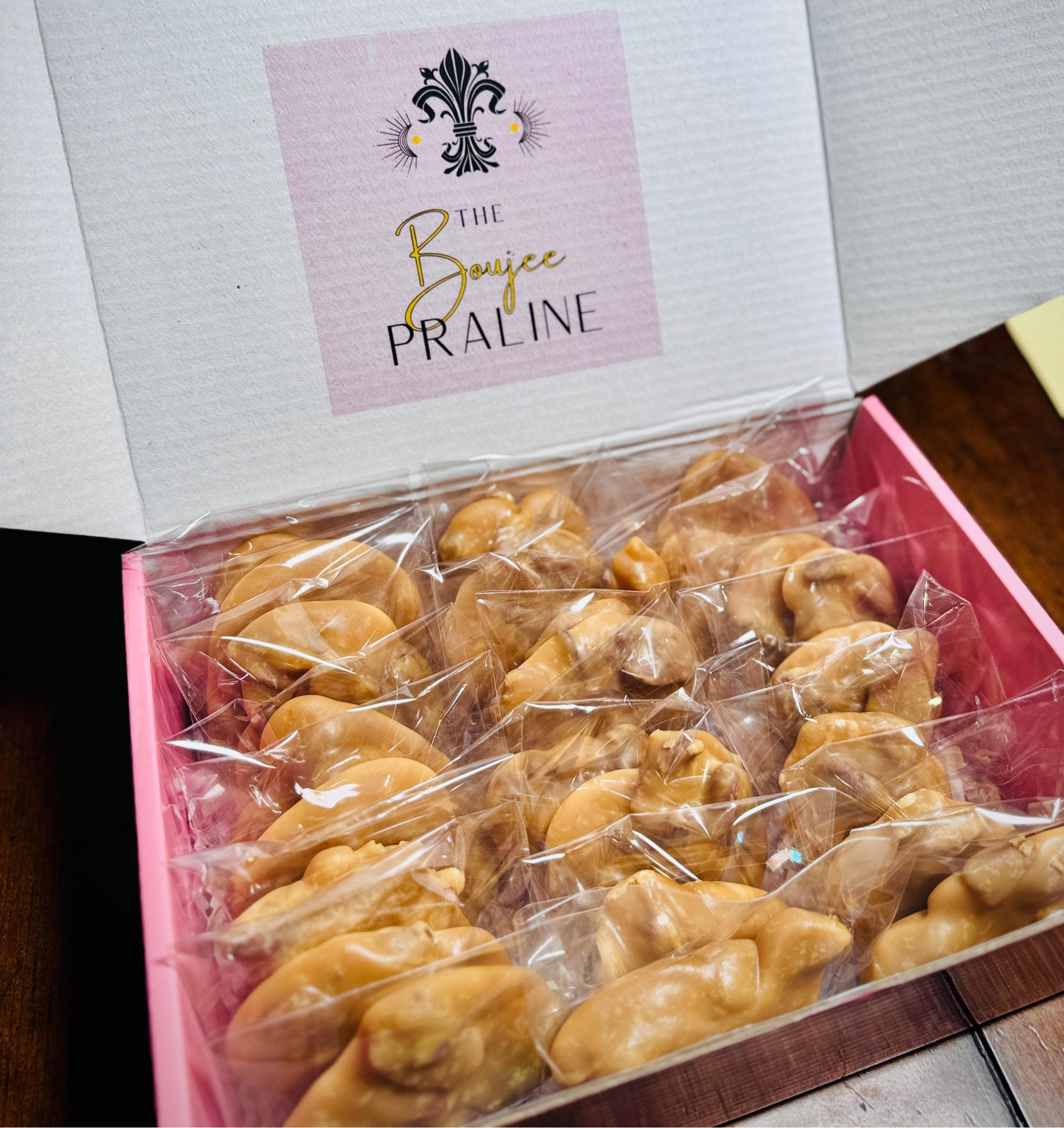 24-count gift box of wedding cake-inspired New Orleans pecan pralines in signature packaging.