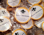 Close-up of mini handmade New Orleans pecan pralines individually wrapped for party favors